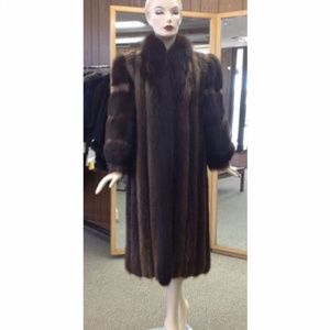 Beaver Fur 46” Coat w/ Fox Trim Tuxedo Trim
